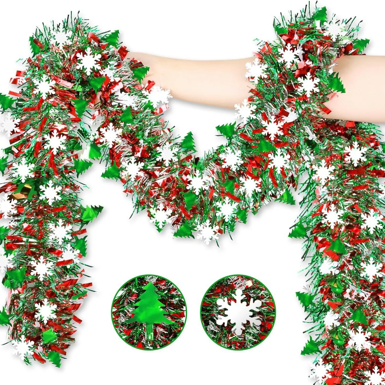 Tinsel Garland Decoration - 2M クリスマス スノーフレーク ティンセル ガーランド クリスマスツリー