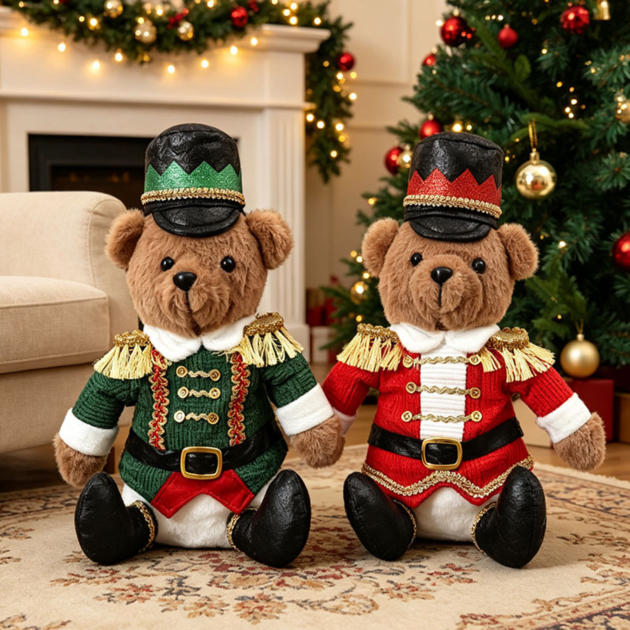 Nutcracker Figurine - クリスマス・ソルジャー・ベア・ドール、くるみ割り人形、座った姿のぬいぐるみ、クリスマスの飾り、お祝いのプレゼント。