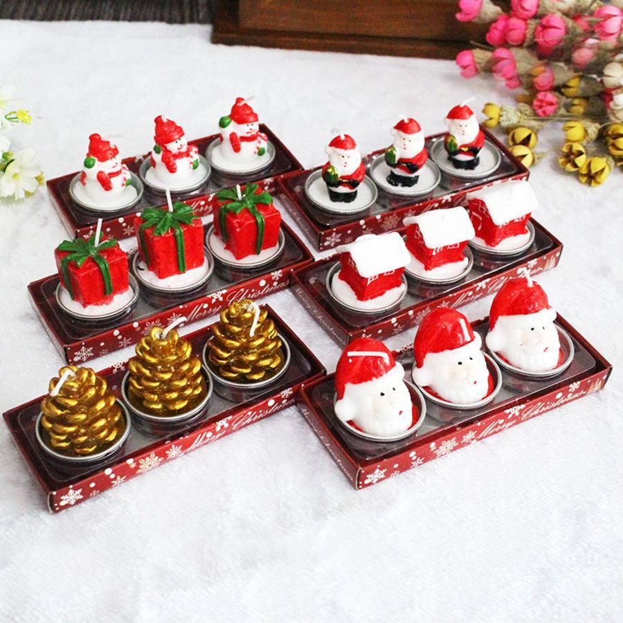 クリスマス装飾キャンドル3点セット。サンタ、雪だるま、家、松 - Holiday Candle Set のレビューと価格
