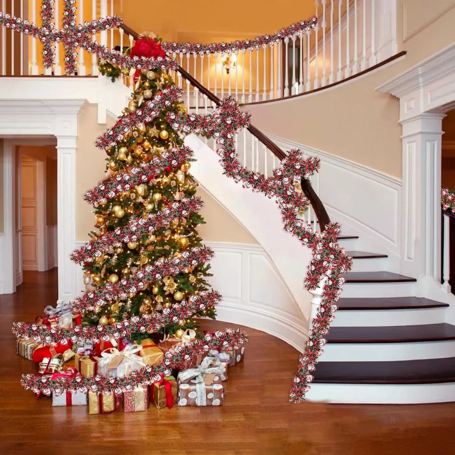 クリスマスツリー、暖炉、ホームパーティー用の、サンタクロース - Tinsel Garland Decoration のレビューと価格