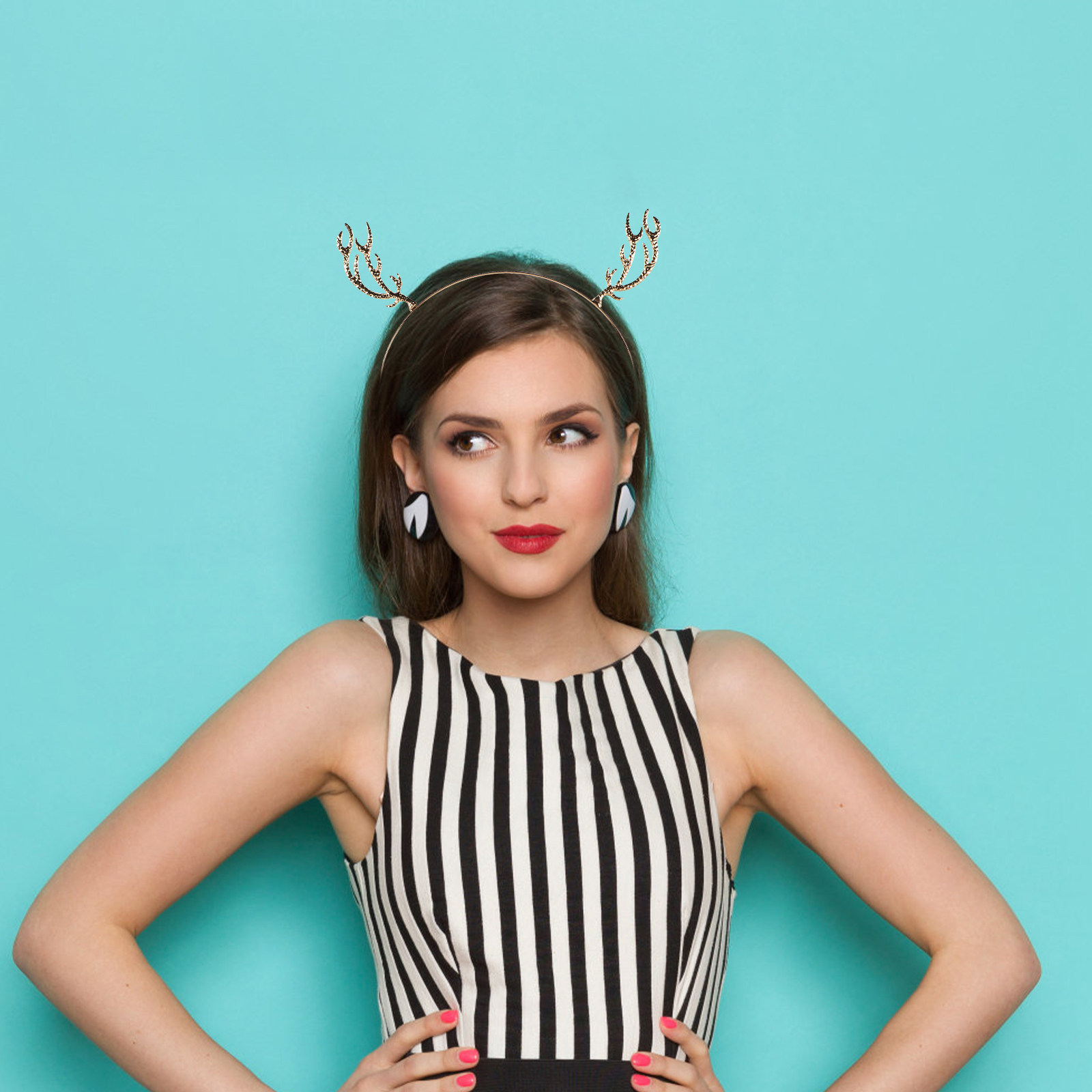 クリスマス衣装用ヘッドバンド、トナカイの角、金属製ラインスト - Reindeer Antlers Headband のレビューと価格